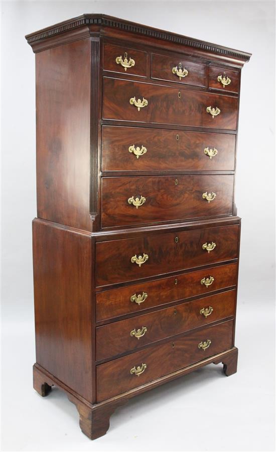 A George III mahogany secretaire chest on chest, W.3ft 7in. D.1ft 11in. H.6ft 3in.